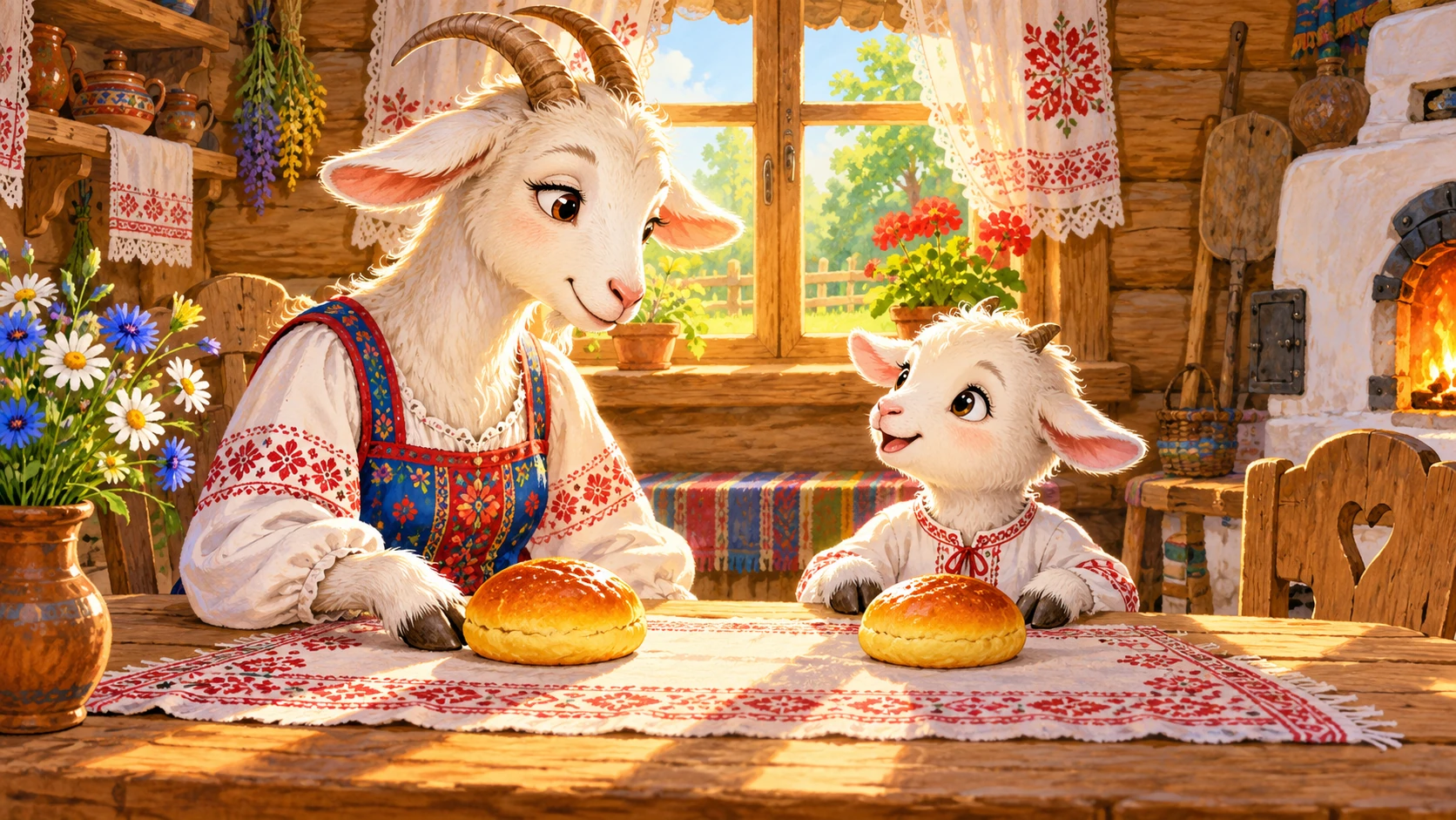 Коза и козлёнок с булочками