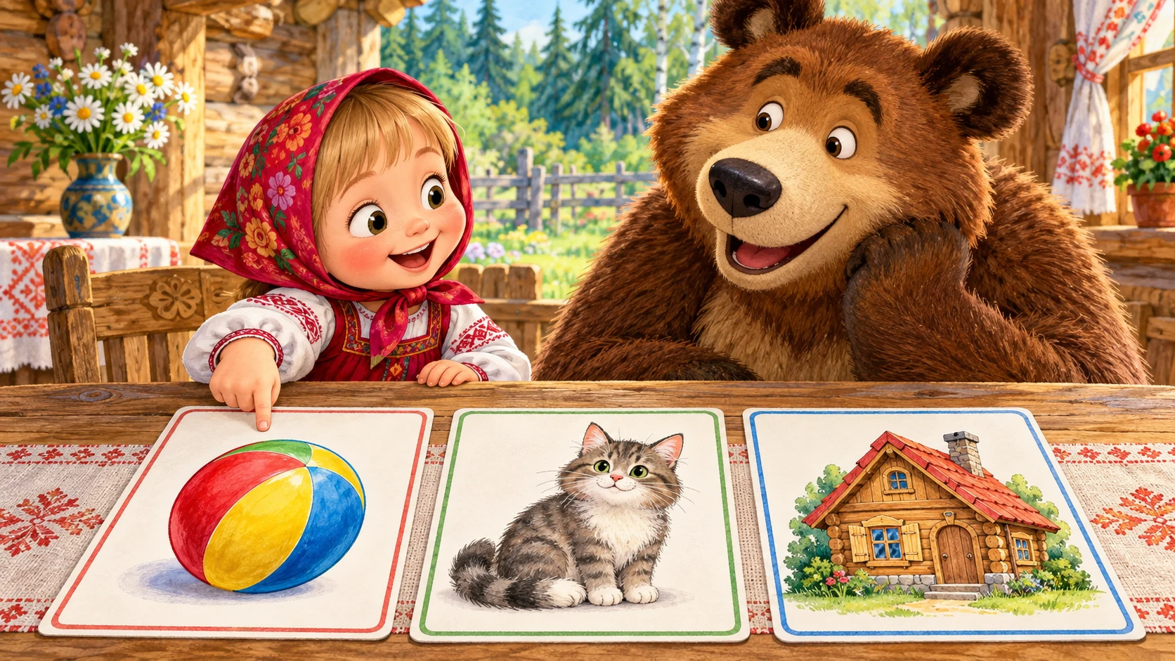 Маша и медведь играют со звуками
