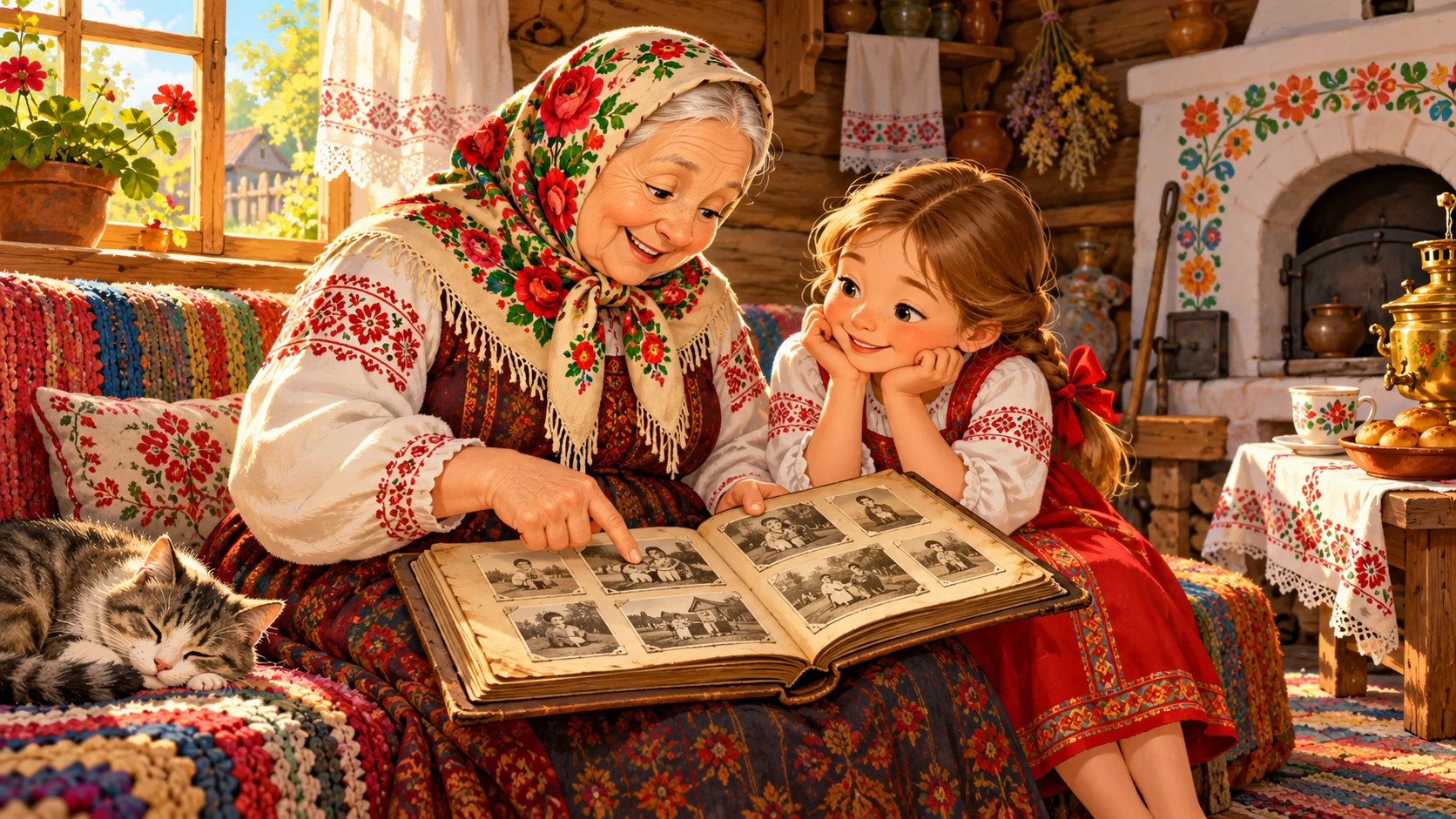 Бабушка и внучка рассматривают семейный альбом