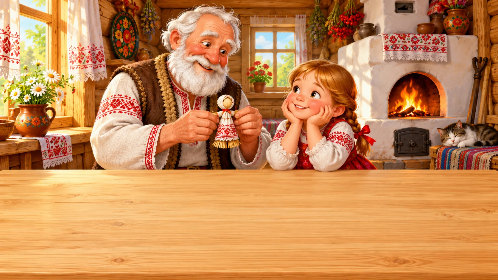 Дедушка и внучка собирают квадрат