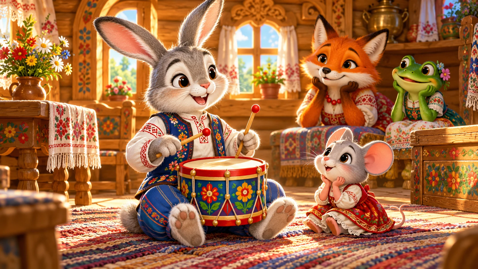 Зайчик играет на барабане