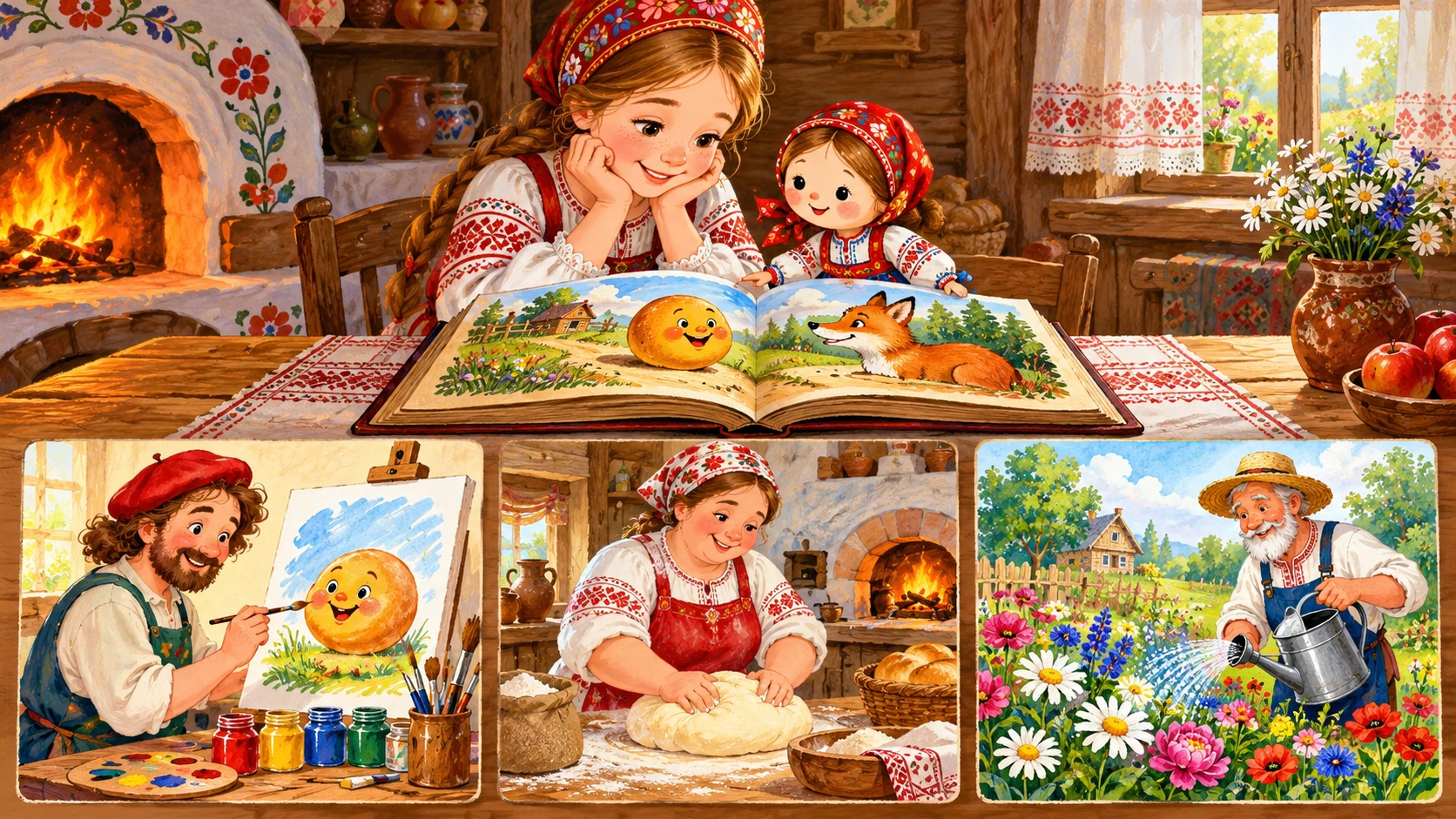 Василиса и куколка рассматривают иллюстрации