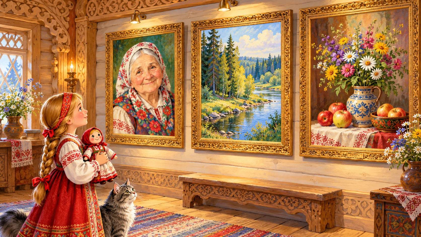 Василиса рассматривает картины