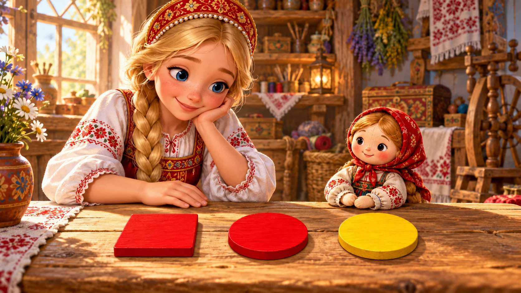 Василиса и куколка играют с фигурами