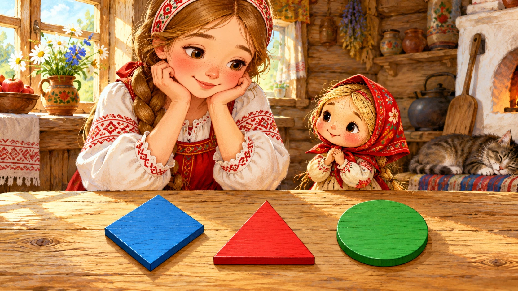 Василиса и куколка играют с фигурами